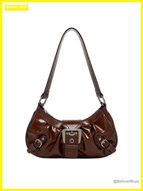 Y2K Faux Leather Crescent Hobo Shoulder Bag Goth Punk Handbag